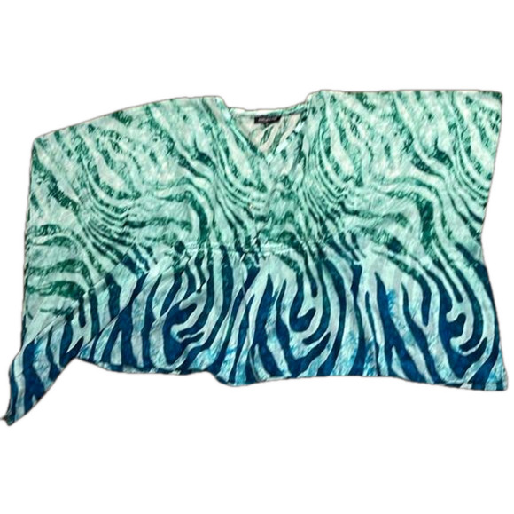 Jones New York Signature L green/blue batwing silky cinched waist top - Picture 10 of 11